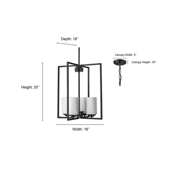 Millenium Lighting Luxx 4-Light Geometric White Glass Chain Pendant Light - Matte Black