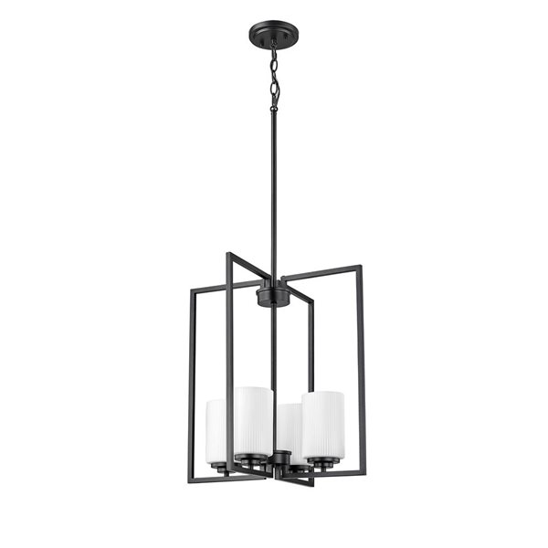 Millenium Lighting Luxx 4-Light Geometric White Glass Chain Pendant Light - Matte Black