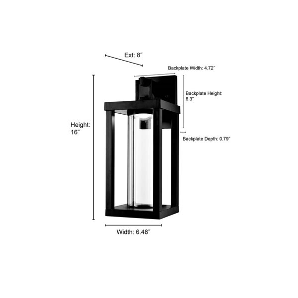 Millenium Lighting Dumont LED Rectangle Clear Flat Glass Outdoor Wall Sconce - Powder Coated Black