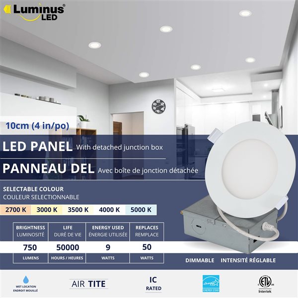 Luminus 5CCT 2700-5000K 750 Lumens 9 W 4-in Dimmable LED Recessed Slim Downlight - 6/Pk