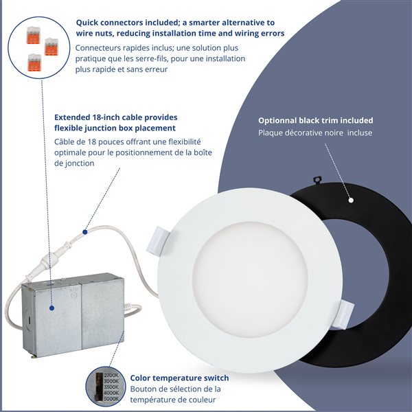 Luminus 5CCT 2700-5000K 750 Lumens 9 W 4-in Dimmable LED Recessed Slim Downlight - 6/Pk