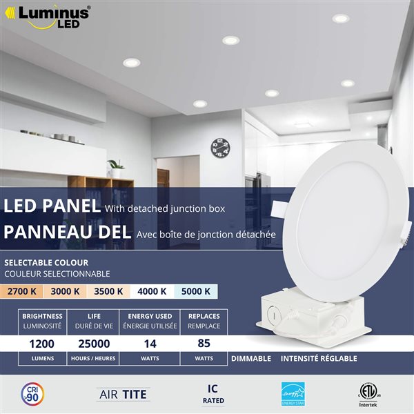 Luminus 5CCT 2700-5000K 1200 Lumens 14 W 6-in Dimmable LED Recessed Slim Downlight - 6/Pk