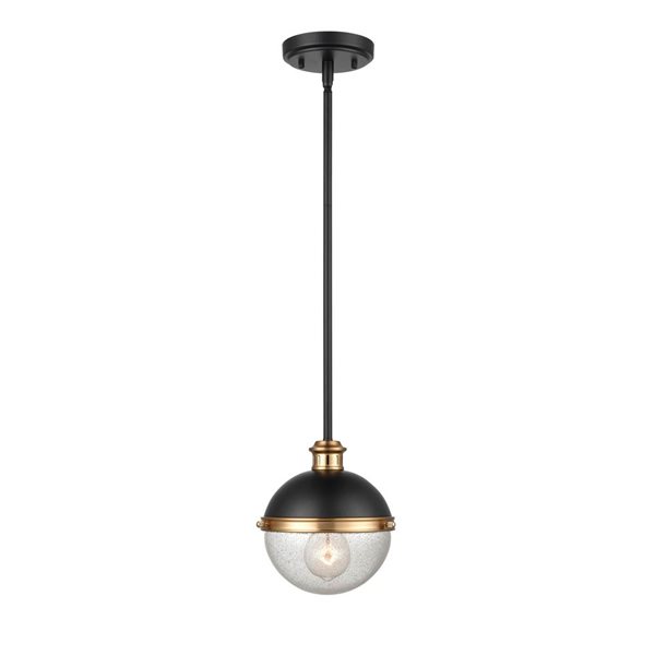 Millennium Lighting Ellmira 1-Light Seeded Glass Globe Metal Pendant Light - Matte Black/Aged Brass