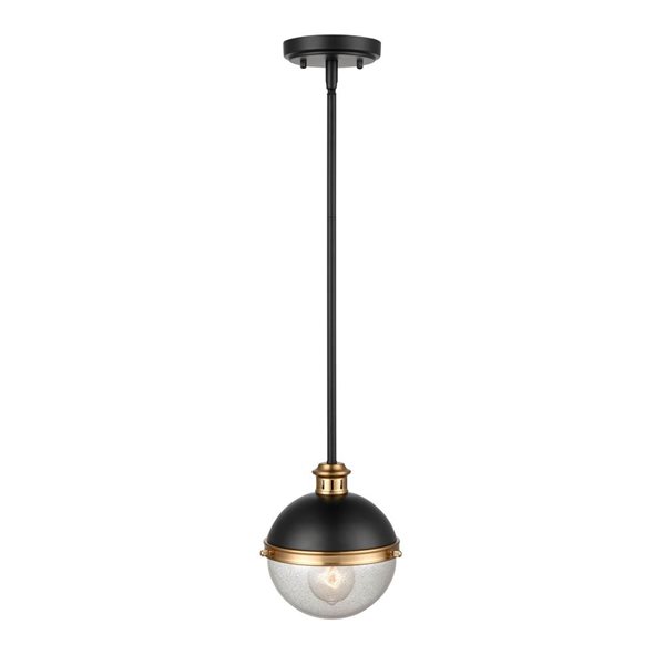 Millennium Lighting Ellmira 1-Light Seeded Glass Globe Metal Pendant Light - Matte Black/Aged Brass