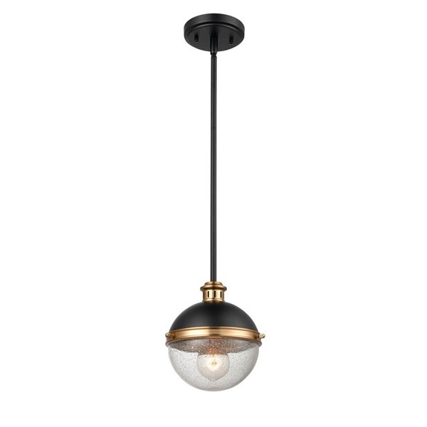 Millennium Lighting Ellmira 1-Light Seeded Glass Globe Metal Pendant Light - Matte Black/Aged Brass