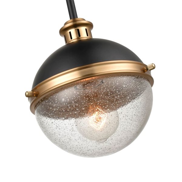 Millennium Lighting Ellmira 1-Light Seeded Glass Globe Metal Pendant Light - Matte Black/Aged Brass