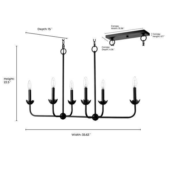 Millenium Lighting Freesia 6-Light Chandelier Ceiling Light - Matte Black