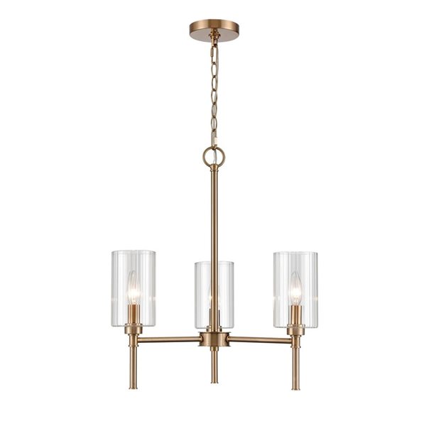Millennium Lighting Chastine 22-in W Modern Gold Metal 3-Light Chandelier w/ Ribbed Glass Shades