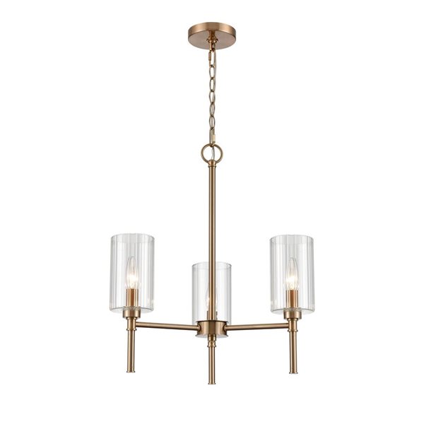 Millennium Lighting Chastine 22-in W Modern Gold Metal 3-Light Chandelier w/ Ribbed Glass Shades