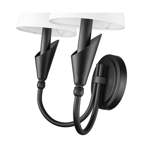 Z-Lite Claudelle 2-Light LED White Fabric Shade Steel Mid-century Candle Wall Sconce - Matte Black