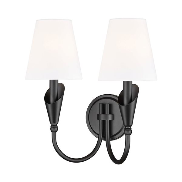 Z-Lite Claudelle 2-Light LED White Fabric Shade Steel Mid-century Candle Wall Sconce - Matte Black