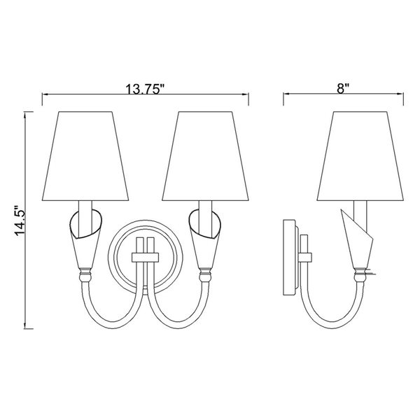 Z-Lite Claudelle 2-Light LED White Fabric Shade Steel Mid-century Candle Wall Sconce - Matte Black