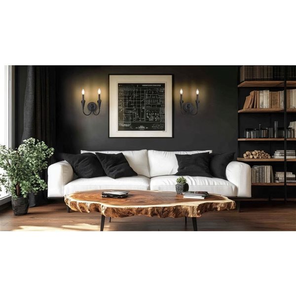 Z-Lite Claudelle 2-Light LED White Fabric Shade Steel Mid-century Candle Wall Sconce - Matte Black