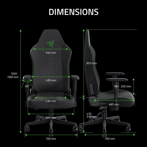Razer Iskur V2 X Ergonomic Fabric Gaming Chair - Black/Green
