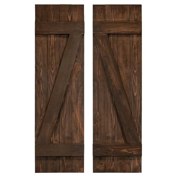 Dogberry Collections 2-Piece 14 x 72-in Z-Bar Cedar Wood Shutters - Coffee Brown