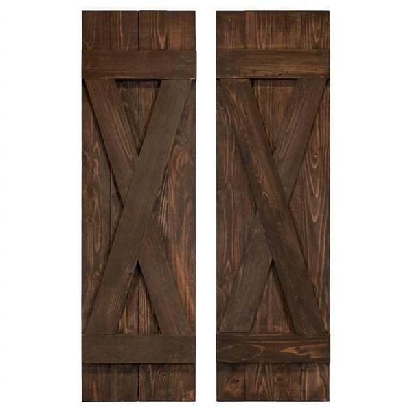 Dogberry Collections 2-Piece 14 x 54-in X-Bar Cedar Wood Shutters - Coffee Brown