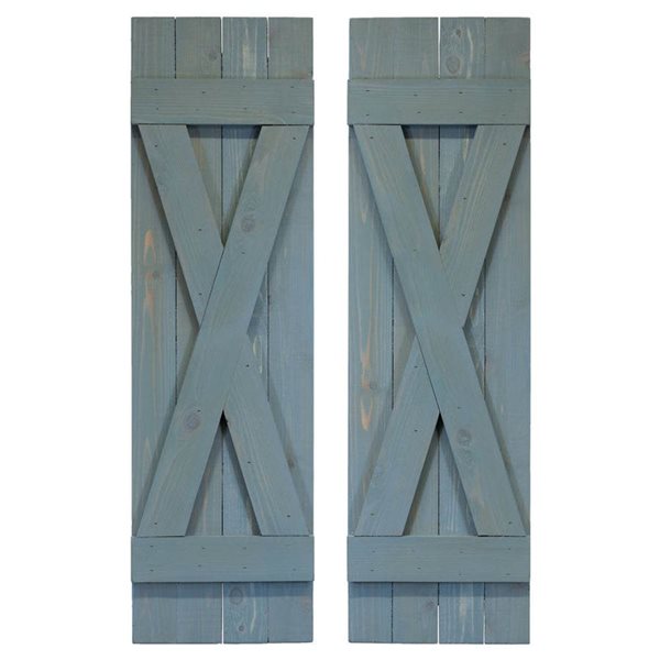Dogberry Collections 2-Piece 14 x 36-in X-Bar Cedar Wood Shutters - Provincial Blue