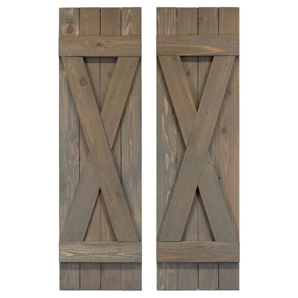 Dogberry Collections 2-Piece 14 x 60-in X-Bar Cedar Wood Shutters - Slate Grey
