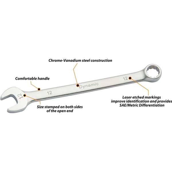 Dynamic Contractor Series 25 mm 12-Point Combination Wrench, Satin Finish