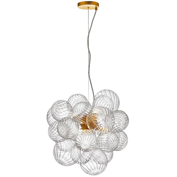 Dainolite Charlize 6-Light Pendant Ceiling Light w/ Clear Spiral Glass - Aged Brass