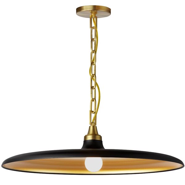 Dainolite Quentin 1-Light Pendant 24-in Ceiling Light w/ Gold Shade - Matte Black