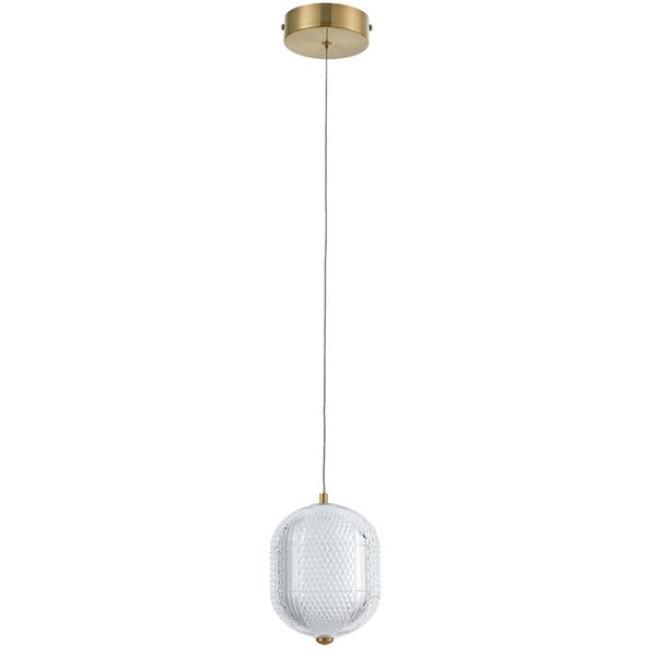 Dainolite Peri 7.5 W Pendant Ceiling Light w/ Clear Acrylic Shade - Aged Brass