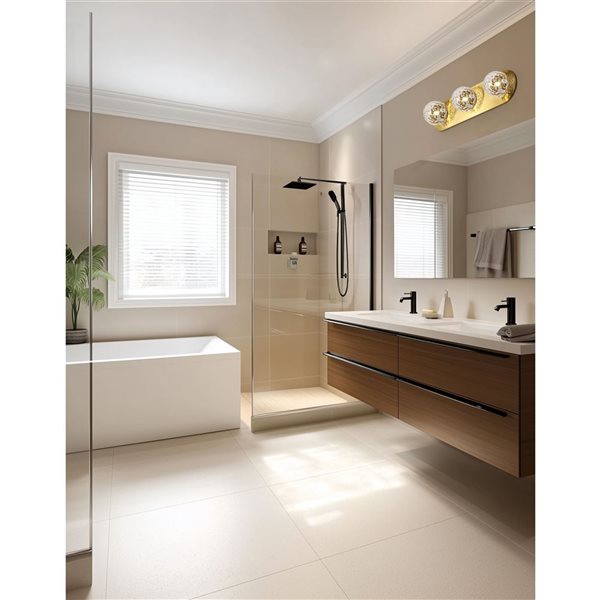 Dainolite Burlat 3 Light Clear Glass Vanity Light - Aged Brass