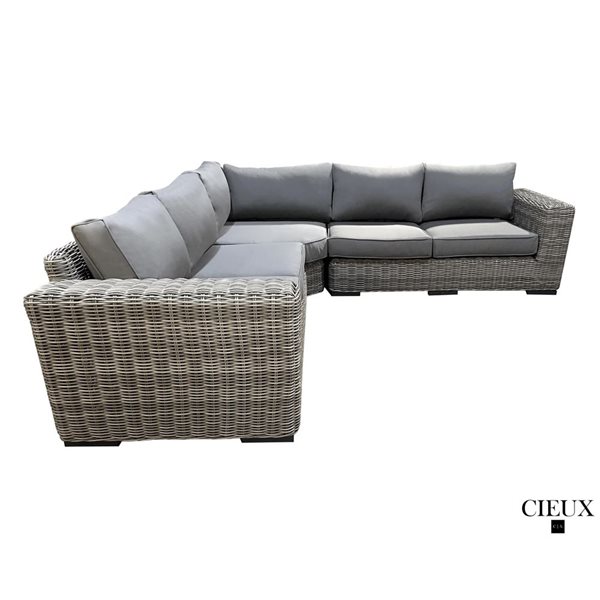 CIEUX Champagne Outdoor Patio Grey Wicker Corner Sectional Sofa with Sunbrella Cushions