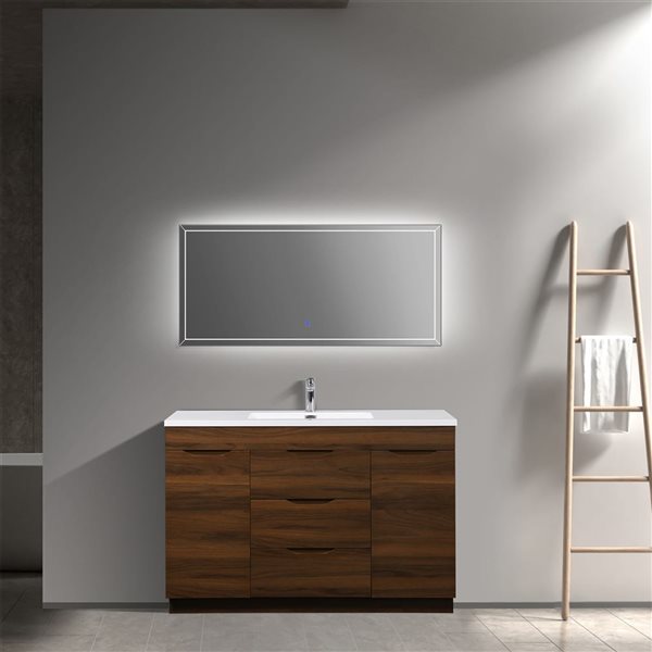 GEF Arthur 48-in Freestanding Walnut Vanity with White Polymarble Countertop