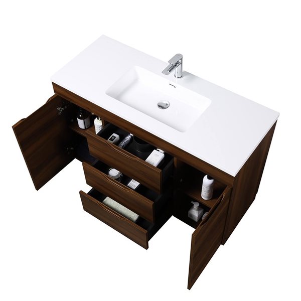 GEF Arthur 48-in Freestanding Walnut Vanity with White Polymarble Countertop