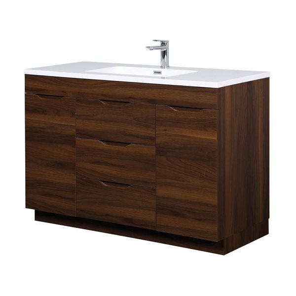 GEF Arthur 48-in Freestanding Walnut Vanity with White Polymarble Countertop