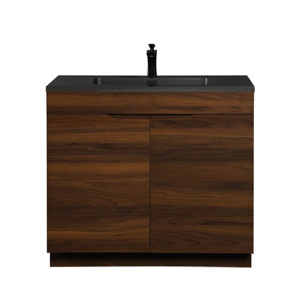 GEF Arthur 36-in Freestanding Walnut Vanity with Black Engineered Quartz Countertop
