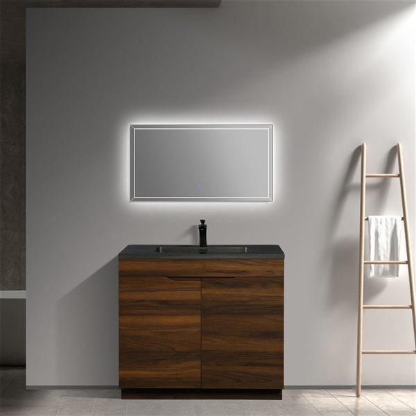 GEF Arthur 36-in Freestanding Walnut Vanity with Black Engineered Quartz Countertop