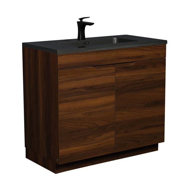 GEF Arthur 36-in Freestanding Walnut Vanity with Black Engineered Quartz Countertop