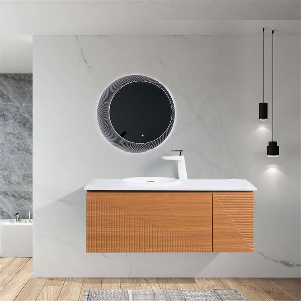 GEF Samantha 48-in Floating Light Oak Vanity with White Solid Surface countertop