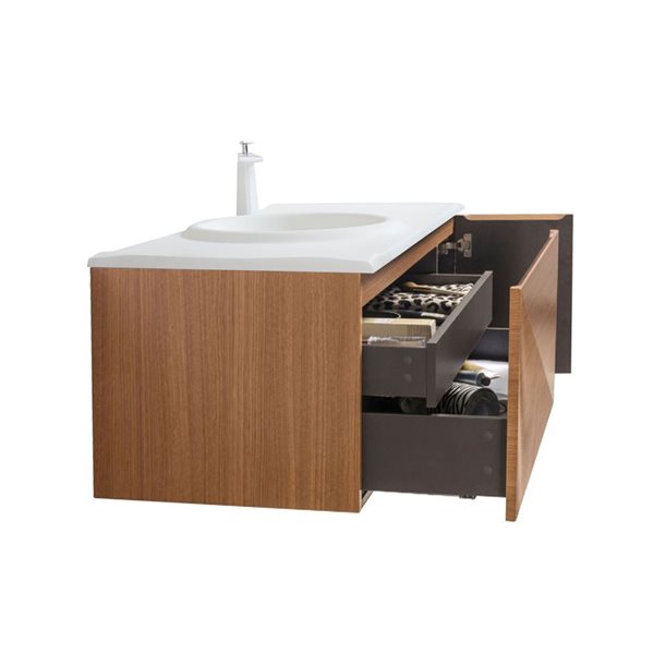 GEF Samantha 48-in Floating Light Oak Vanity with White Solid Surface countertop