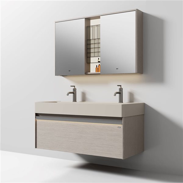 GEF Theo 48-in Floating North Norse Vanity with Sea Salt Grey Nano Solid Surface Countertop