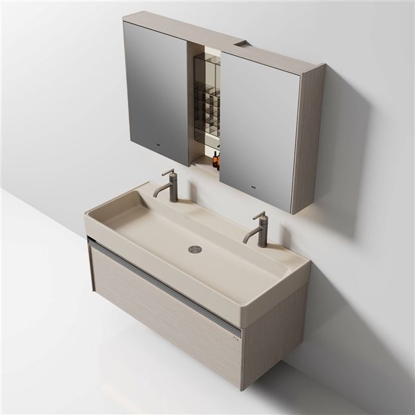 GEF Theo 48-in Floating North Norse Vanity with Sea Salt Grey Nano Solid Surface Countertop