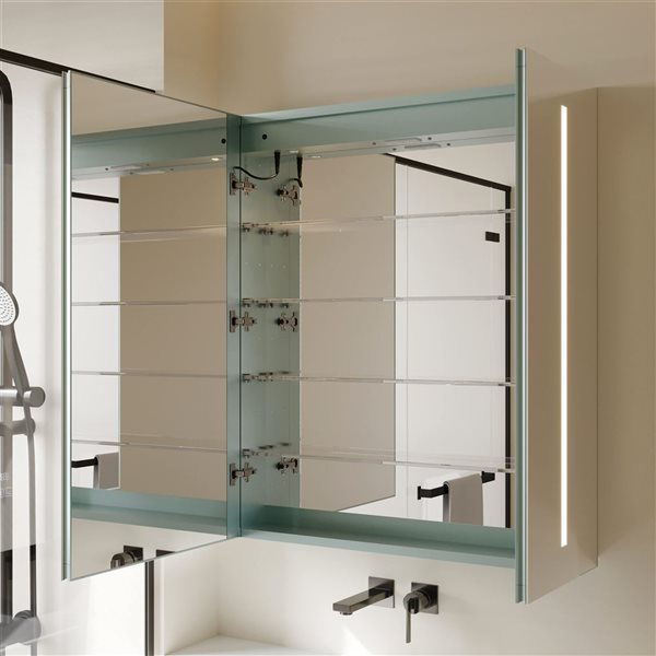 GEF Amina 36-in Rectangle LED Medicine Cabinet - Aluminum