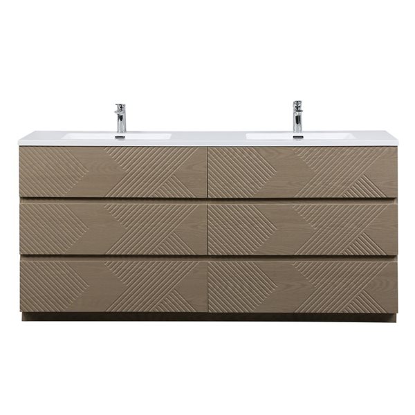 GEF Eliot 72-in Freestanding Taupe Oak Vanity with White Polymarble Countertop