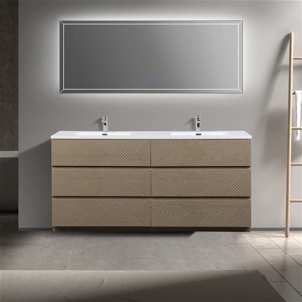 GEF Eliot 72-in Freestanding Taupe Oak Vanity with White Polymarble Countertop