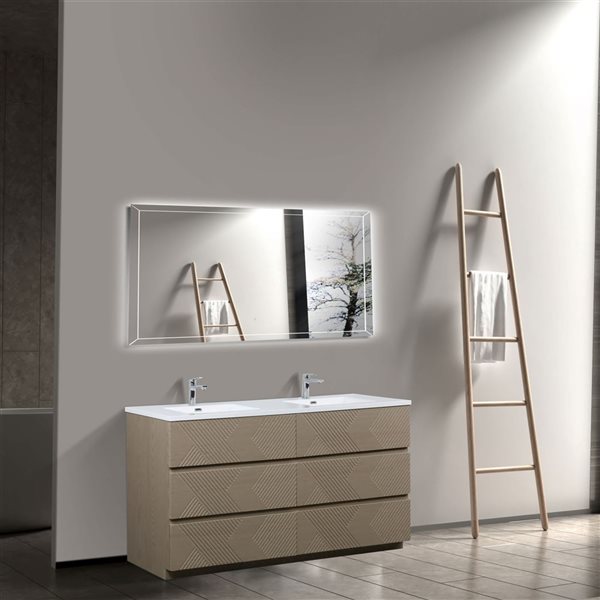GEF Eliot 72-in Freestanding Taupe Oak Vanity with White Polymarble Countertop