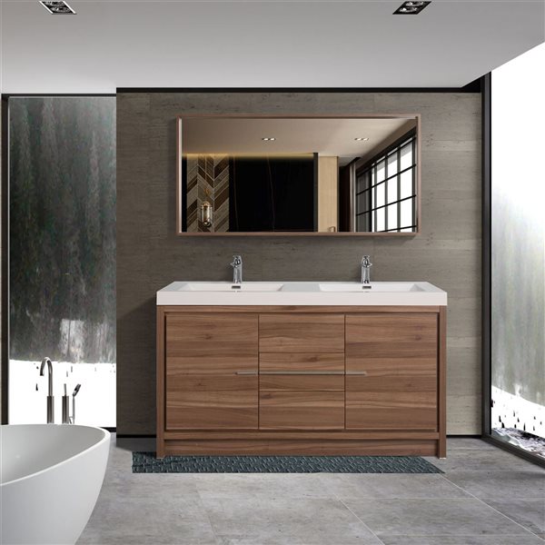 GEF Ember 48-in Freestanding Walnut Vanity with White Polymarble Countertop