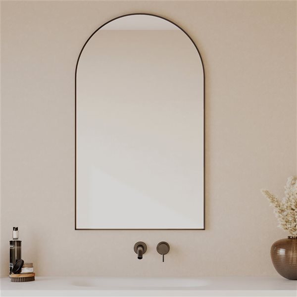 GEF Curl 24-in Aluminum Framed Wall Mounted Arch Mirror - Matte Black