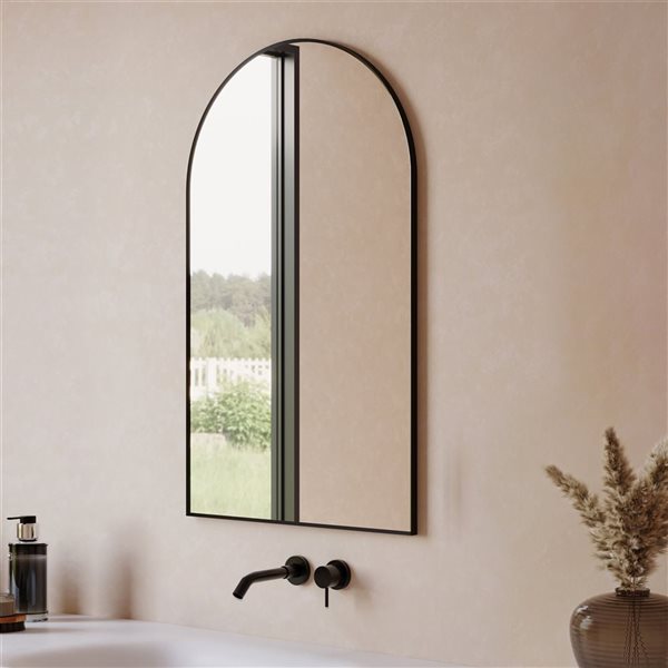GEF Curl 24-in Aluminum Framed Wall Mounted Arch Mirror - Matte Black