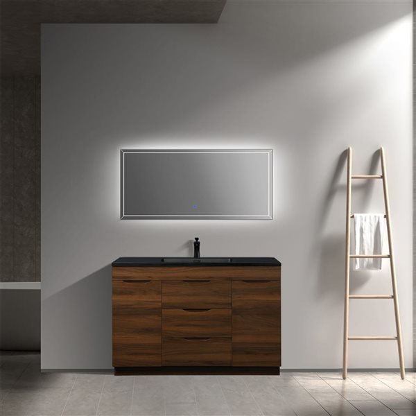 GEF Arthur 48-in Freestanding Walnut Vanity with Black Engineered Quartz Countertop