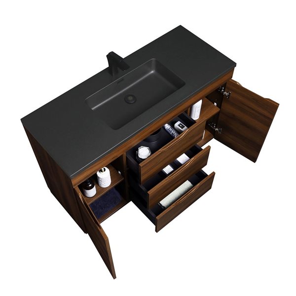 GEF Arthur 48-in Freestanding Walnut Vanity with Black Engineered Quartz Countertop