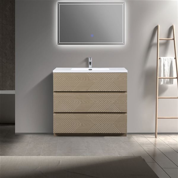 GEF Eliot 40-in Freestanding Taupe Oak Vanity with White Polymarble Countertop