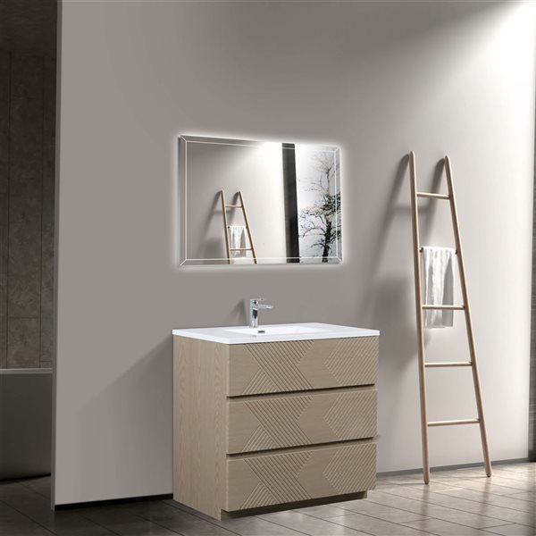 GEF Eliot 40-in Freestanding Taupe Oak Vanity with White Polymarble Countertop