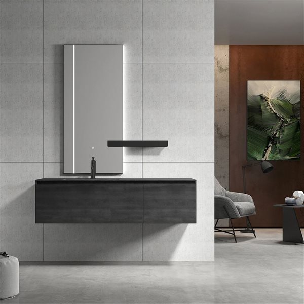 GEF Theo 60-in Antique Silver Floating Vanity with Dark Ash Countertop and Ceramic Basin